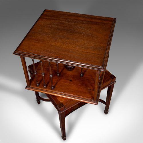 ANTIQUE REVOLVING BOOKCASE ENGLISH WALNUT ROTATING NOVEL LIBRARY EDWARDIAN - ADDITIONAL PHOTO 7