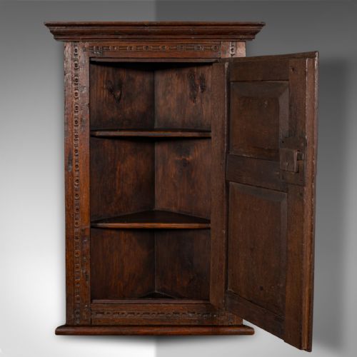 fig 3. Small Antique Corner Cabinet, English Oak, Wall Cupboard, William and Mary, 1690