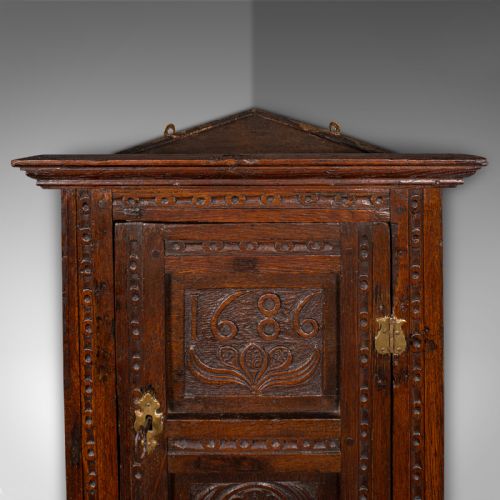 fig 4. Small Antique Corner Cabinet, English Oak, Wall Cupboard, William and Mary, 1690