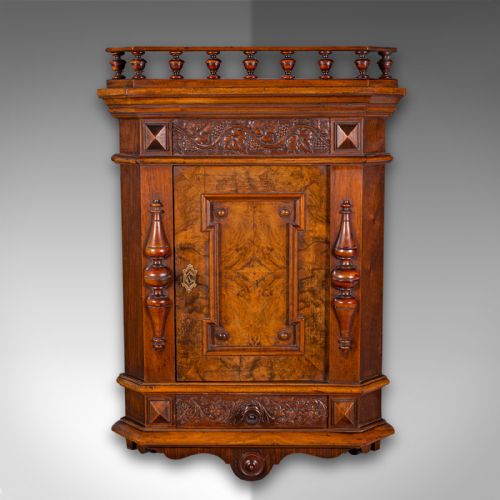 fig 2. Small Antique Corner Wall Cupboard, Italian, Walnut, Cabinet, Victorian, C.1900