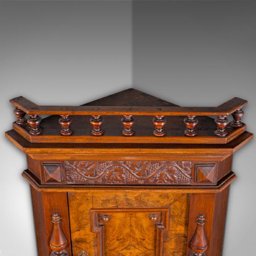 fig 5. Small Antique Corner Wall Cupboard, Italian, Walnut, Cabinet, Victorian, C.1900