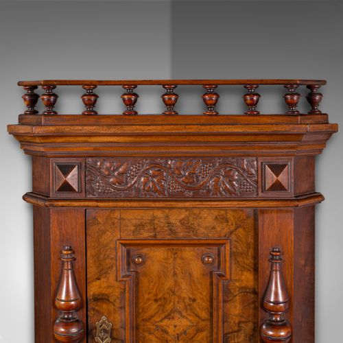 fig 6. Small Antique Corner Wall Cupboard, Italian, Walnut, Cabinet, Victorian, C.1900