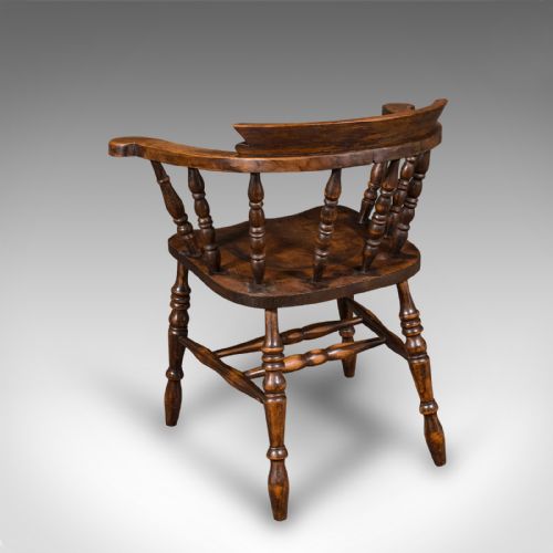 fig 3. Pair Of Antique Smoker's Bow Chairs, English Beech Captain's Armchair, Victorian