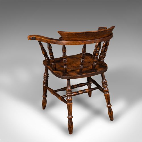 fig 5. Pair Of Antique Smoker's Bow Chairs, English Beech Captain's Armchair, Victorian