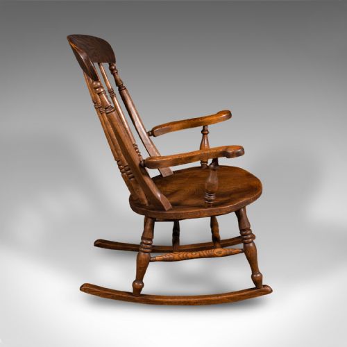 fig 2. Antique Rocker, English, Beech, Elm, Rocking Chair, Country House, Victorian