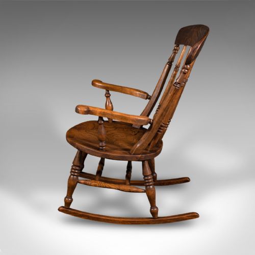 fig 3. Antique Rocker, English, Beech, Elm, Rocking Chair, Country House, Victorian