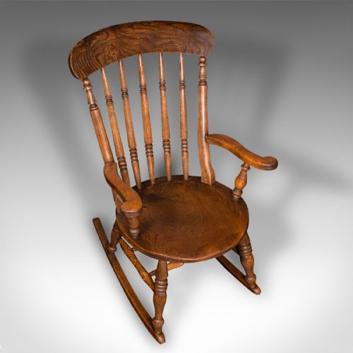 fig 5. Antique Rocker, English, Beech, Elm, Rocking Chair, Country House, Victorian