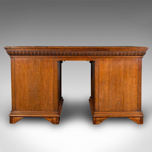 ANTIQUE PEDESTAL DESK ENGLISH OAK LEATHER MERRYWEATHER SON LATE VICTORIAN - ADDITIONAL PHOTO 4