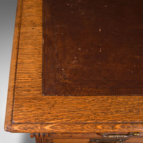 ANTIQUE PEDESTAL DESK ENGLISH OAK LEATHER MERRYWEATHER SON LATE VICTORIAN - ADDITIONAL PHOTO 7