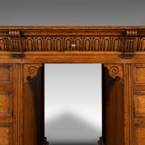 ANTIQUE PEDESTAL DESK ENGLISH OAK LEATHER MERRYWEATHER SON LATE VICTORIAN - ADDITIONAL PHOTO 10