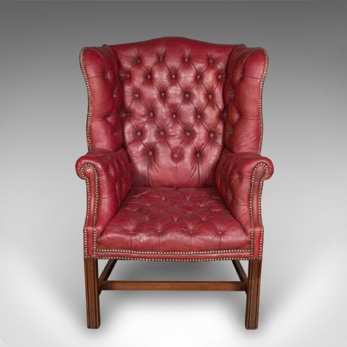 fig 1. Antique Fireside Wing Back Armchair, English, Leather, Lounge Chair, Edwardian