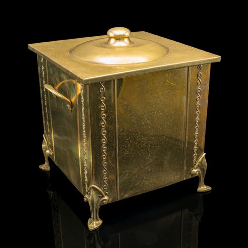 ANTIQUE LIDDED COAL SCUTTLE ENGLISH BRASS FIRESIDE LOG FUEL STORE VICTORIAN