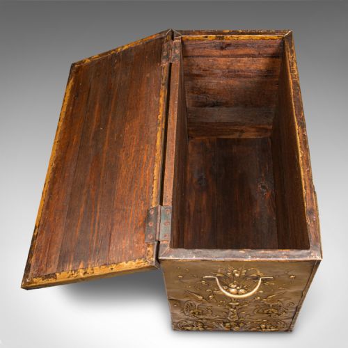 ANTIQUE DECORATIVE FIRESIDE STORE BELGIAN BRASS LOG COAL BIN LATE VICTORIAN - ADDITIONAL PHOTO 7