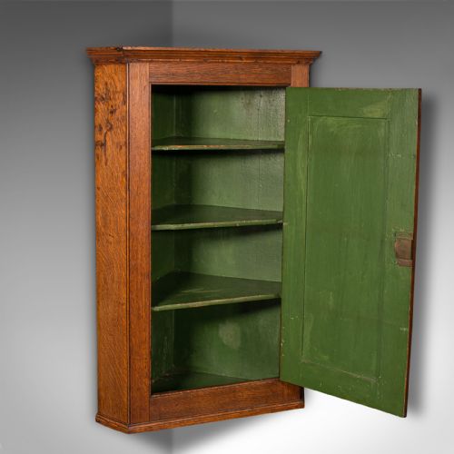 TALL ANTIQUE CORNER CABINET ENGLISH OAK 4 SHELF WALL CUPBOARD GEORGIAN 1800 - ADDITIONAL PHOTO 1