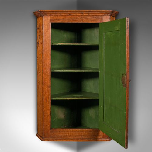 TALL ANTIQUE CORNER CABINET ENGLISH OAK 4 SHELF WALL CUPBOARD GEORGIAN 1800 - ADDITIONAL PHOTO 2