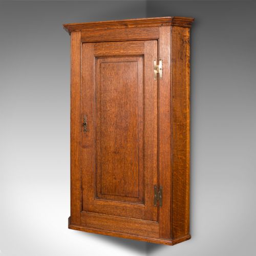 TALL ANTIQUE CORNER CABINET ENGLISH OAK 4 SHELF WALL CUPBOARD GEORGIAN 1800 - ADDITIONAL PHOTO 4