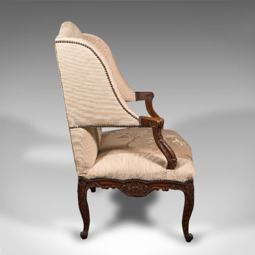 fig 2. Antique Morning Room Chair, French Beech, Textile, Wing Back Armchair, Victorian