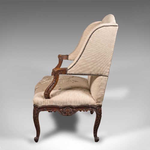 fig 3. Antique Morning Room Chair, French Beech, Textile, Wing Back Armchair, Victorian