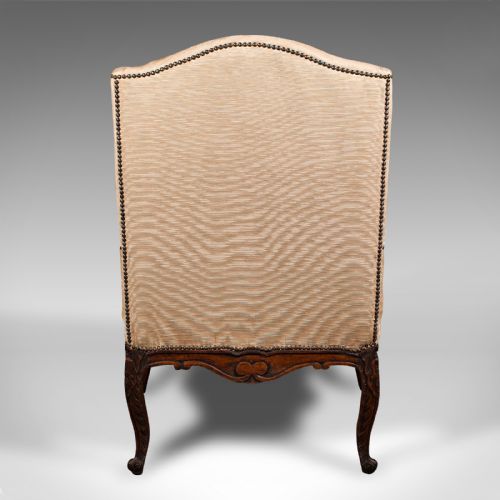 fig 5. Antique Morning Room Chair, French Beech, Textile, Wing Back Armchair, Victorian