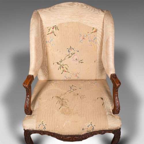 fig 6. Antique Morning Room Chair, French Beech, Textile, Wing Back Armchair, Victorian