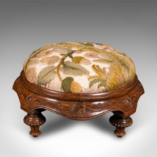 fig 2. Antique Crewel Work Footstool, English, Walnut, Embroidery, Stool, Victorian