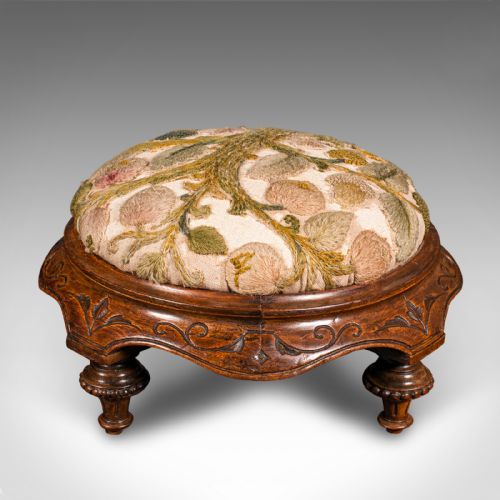 fig 3. Antique Crewel Work Footstool, English, Walnut, Embroidery, Stool, Victorian
