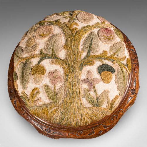 fig 4. Antique Crewel Work Footstool, English, Walnut, Embroidery, Stool, Victorian
