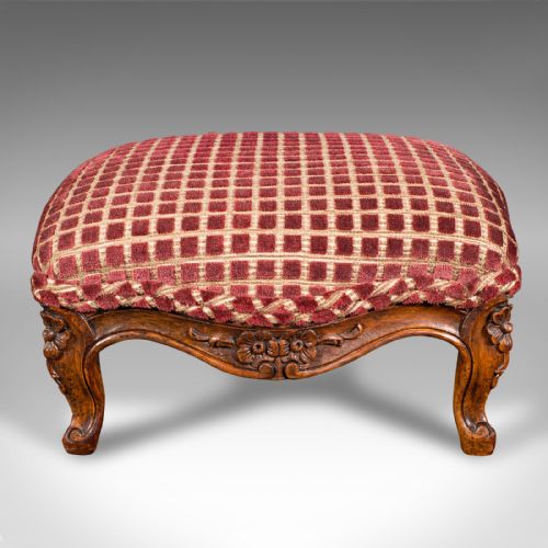 ANTIQUE FOOTSTOOL ENGLISH WALNUT TEXTILE BEDROOM LOUNGE STOOL VICTORIAN - ADDITIONAL PHOTO 1