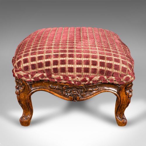ANTIQUE FOOTSTOOL ENGLISH WALNUT TEXTILE BEDROOM LOUNGE STOOL VICTORIAN - ADDITIONAL PHOTO 2