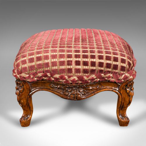 ANTIQUE FOOTSTOOL ENGLISH WALNUT TEXTILE BEDROOM LOUNGE STOOL VICTORIAN - ADDITIONAL PHOTO 3