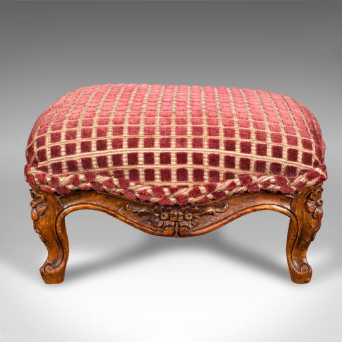 ANTIQUE FOOTSTOOL ENGLISH WALNUT TEXTILE BEDROOM LOUNGE STOOL VICTORIAN - ADDITIONAL PHOTO 4