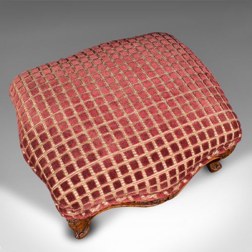 ANTIQUE FOOTSTOOL ENGLISH WALNUT TEXTILE BEDROOM LOUNGE STOOL VICTORIAN - ADDITIONAL PHOTO 5