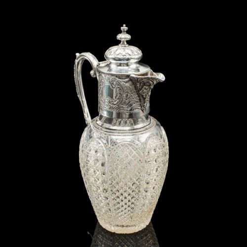 ANTIQUE DESSERT WINE JUG ENGLISH GLASS SILVER PLATE SERVING EWER VICTORIAN - ADDITIONAL PHOTO 1