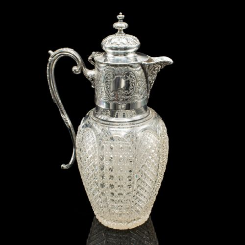 ANTIQUE DESSERT WINE JUG ENGLISH GLASS SILVER PLATE SERVING EWER VICTORIAN - ADDITIONAL PHOTO 2