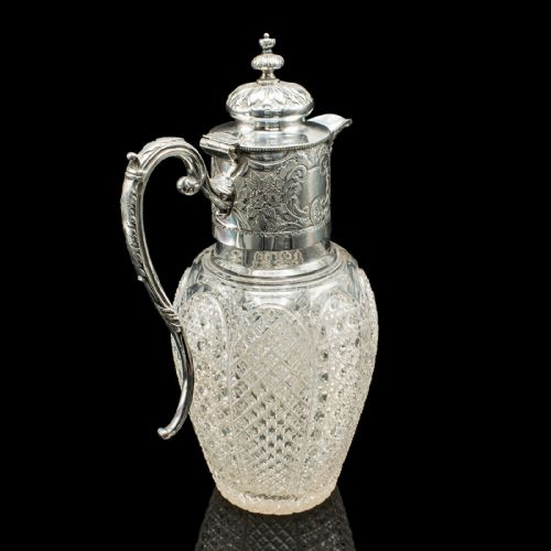 ANTIQUE DESSERT WINE JUG ENGLISH GLASS SILVER PLATE SERVING EWER VICTORIAN - ADDITIONAL PHOTO 3