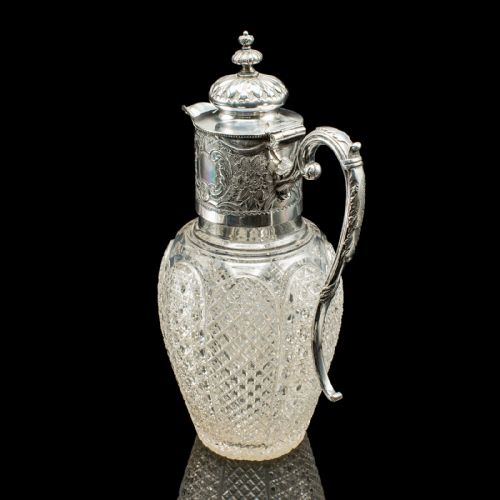 ANTIQUE DESSERT WINE JUG ENGLISH GLASS SILVER PLATE SERVING EWER VICTORIAN - ADDITIONAL PHOTO 4