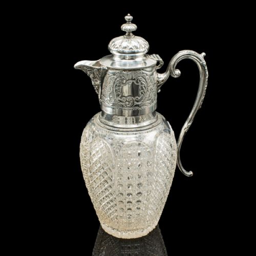 ANTIQUE DESSERT WINE JUG ENGLISH GLASS SILVER PLATE SERVING EWER VICTORIAN - ADDITIONAL PHOTO 5