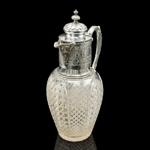 ANTIQUE DESSERT WINE JUG ENGLISH GLASS SILVER PLATE SERVING EWER VICTORIAN - ADDITIONAL PHOTO 6