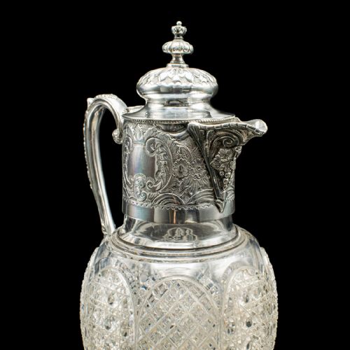 ANTIQUE DESSERT WINE JUG ENGLISH GLASS SILVER PLATE SERVING EWER VICTORIAN - ADDITIONAL PHOTO 7