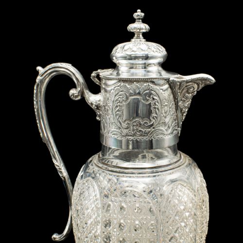 ANTIQUE DESSERT WINE JUG ENGLISH GLASS SILVER PLATE SERVING EWER VICTORIAN - ADDITIONAL PHOTO 8
