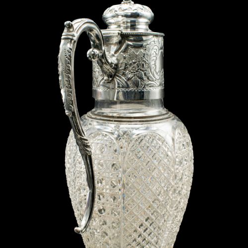 ANTIQUE DESSERT WINE JUG ENGLISH GLASS SILVER PLATE SERVING EWER VICTORIAN - ADDITIONAL PHOTO 11