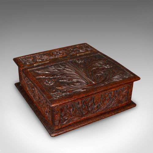 Antique Gardener's Box, English, Oak, Case, Relief Decor, Victorian, Circa 1880