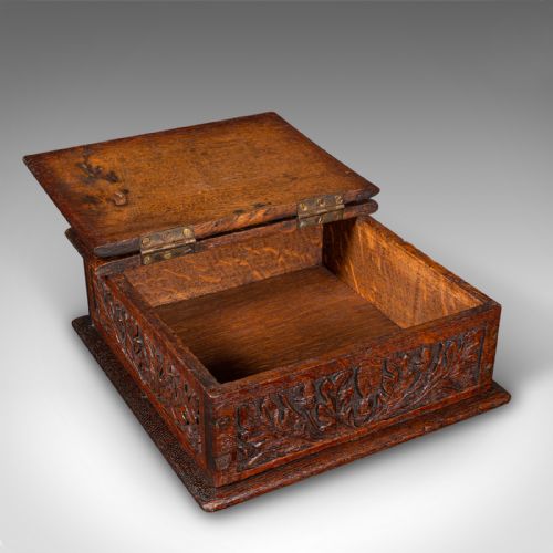 fig 1. Antique Gardener's Box, English, Oak, Case, Relief Decor, Victorian, Circa 1880