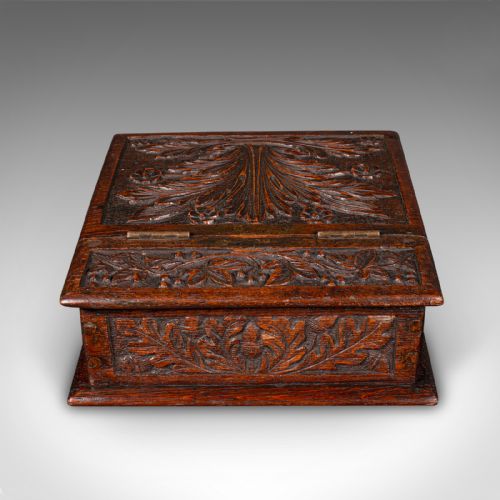 fig 2. Antique Gardener's Box, English, Oak, Case, Relief Decor, Victorian, Circa 1880