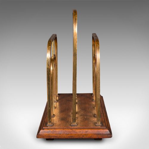 ANTIQUE CHAIRSIDE NEWSPAPER RACK ENGLISH OAK BRASS MAGAZINE STAND EDWARDIAN - ADDITIONAL PHOTO 3