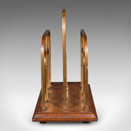 ANTIQUE CHAIRSIDE NEWSPAPER RACK ENGLISH OAK BRASS MAGAZINE STAND EDWARDIAN - ADDITIONAL PHOTO 4