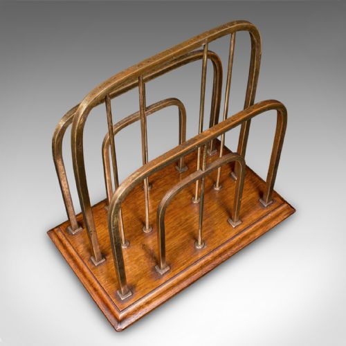 ANTIQUE CHAIRSIDE NEWSPAPER RACK ENGLISH OAK BRASS MAGAZINE STAND EDWARDIAN - ADDITIONAL PHOTO 5