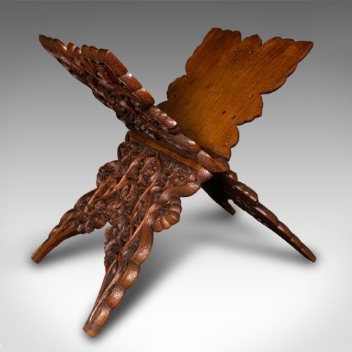 ANTIQUE CLUB LOUNGE MAGAZINE STAND BURMESE TEAK FOLDING BOOK RACK VICTORIAN - ADDITIONAL PHOTO 1