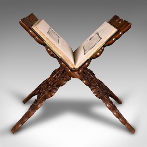 ANTIQUE CLUB LOUNGE MAGAZINE STAND BURMESE TEAK FOLDING BOOK RACK VICTORIAN - ADDITIONAL PHOTO 2
