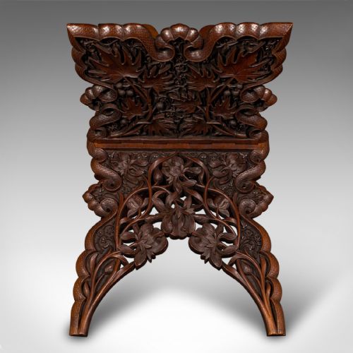 ANTIQUE CLUB LOUNGE MAGAZINE STAND BURMESE TEAK FOLDING BOOK RACK VICTORIAN - ADDITIONAL PHOTO 3